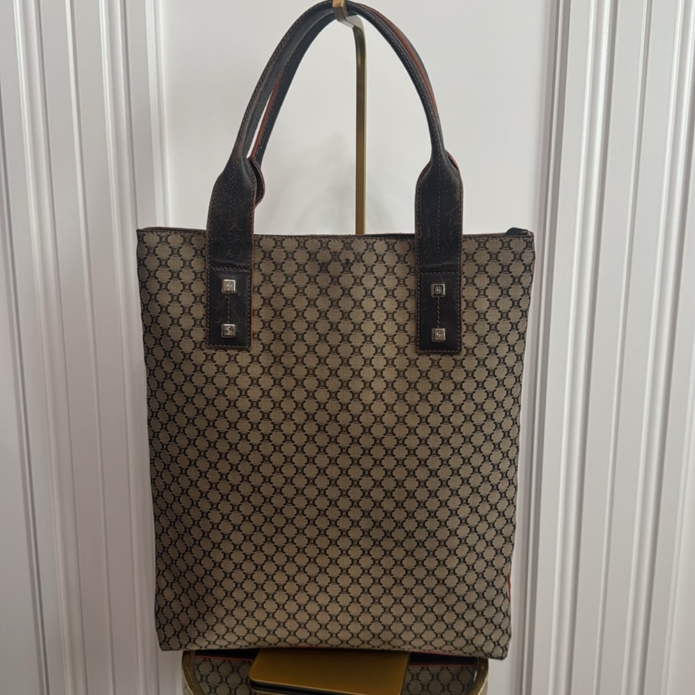 Celine Brown Monogram Canvas Satchel with Dark Brown Trim - Picture 2 of 13